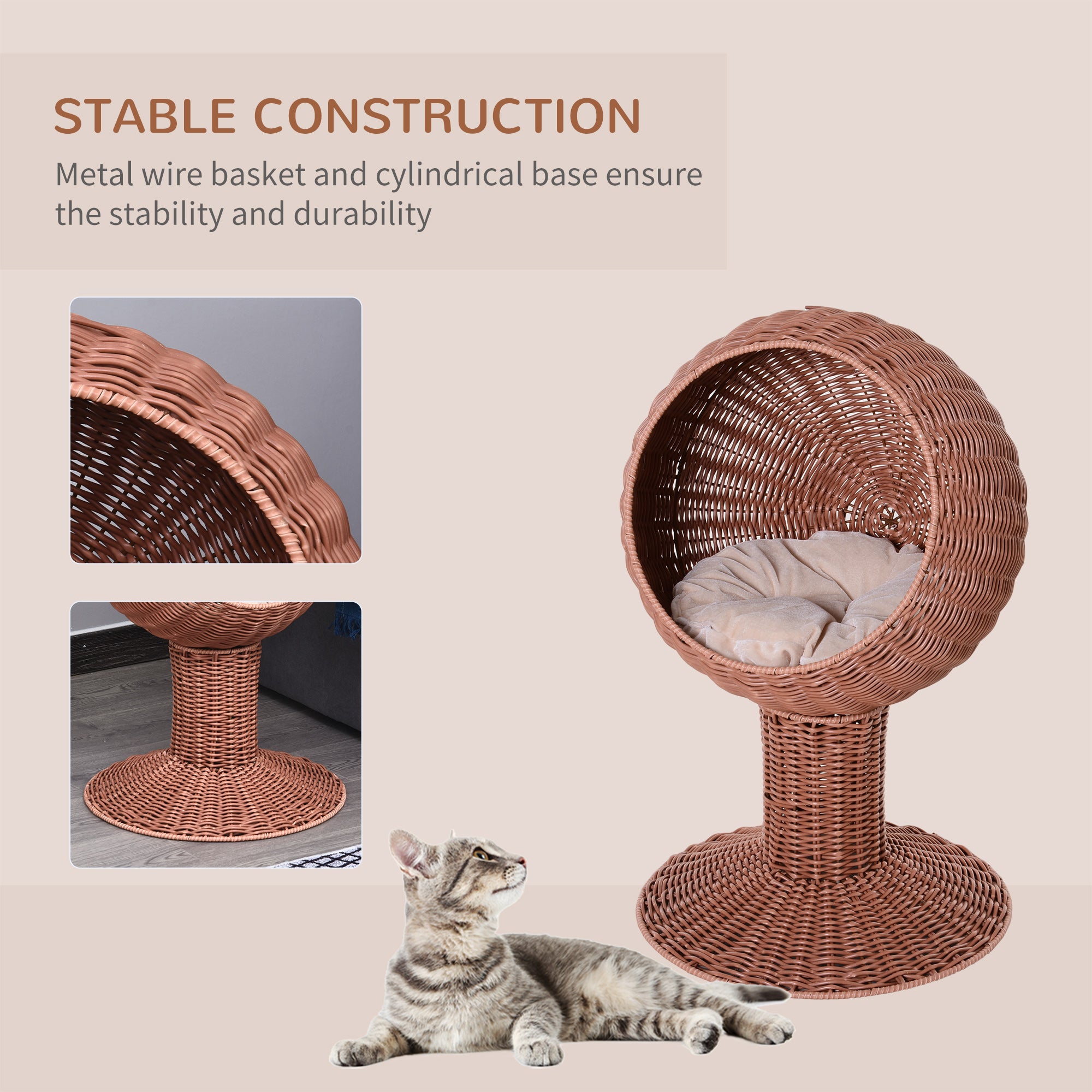 Elevated Cat Bed with Rotatable Egg Chair Pod