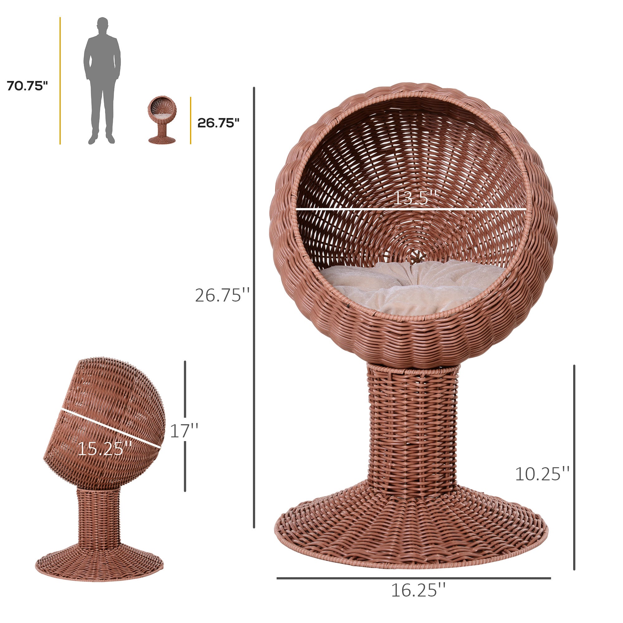Elevated Cat Bed with Rotatable Egg Chair Pod