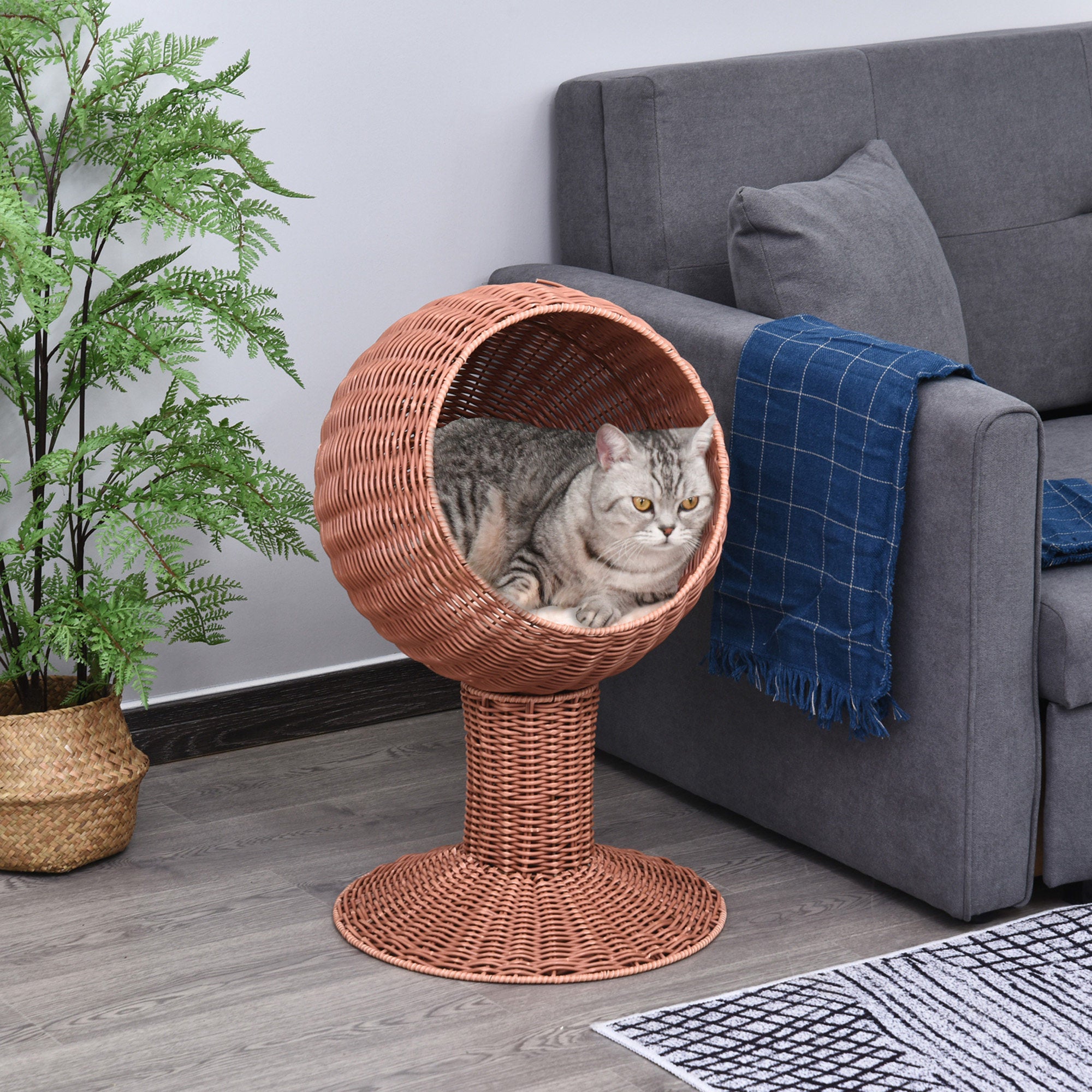 Elevated Cat Bed with Rotatable Egg Chair Pod