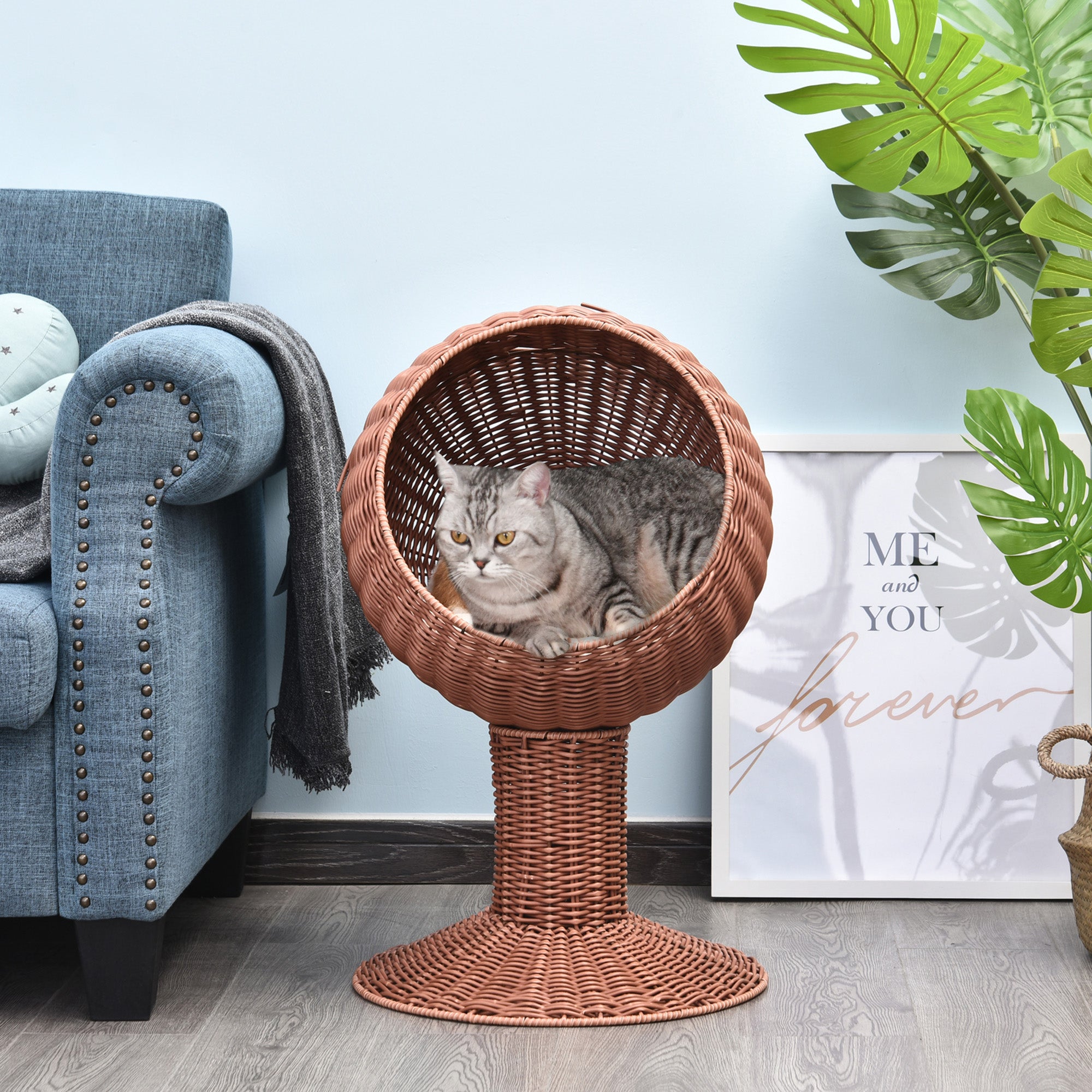 Elevated Cat Bed with Rotatable Egg Chair Pod