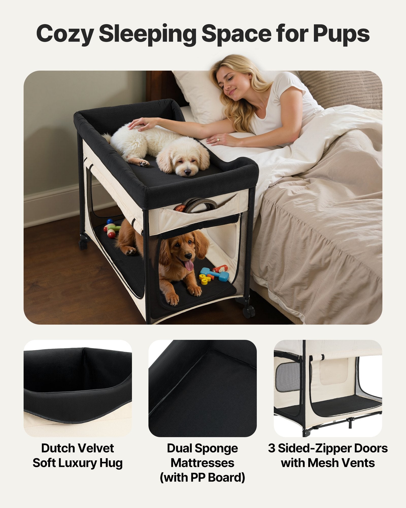 Elevated Lounge Pet Bed, Foldable Bunk Dog Bed With 600D Oxford Cloth And Dutch Velvet
