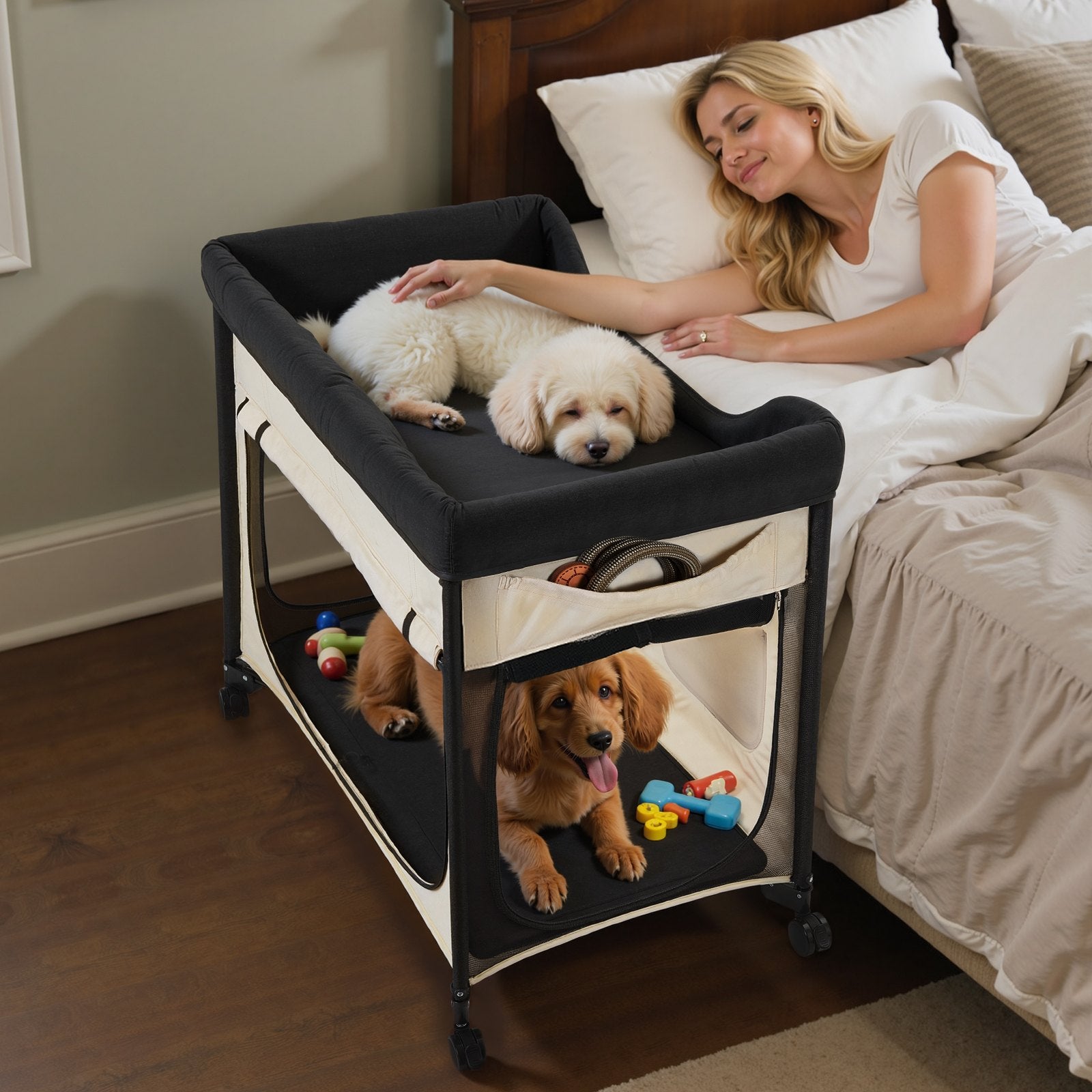 Elevated Lounge Pet Bed, Foldable Bunk Dog Bed With 600D Oxford Cloth And Dutch Velvet