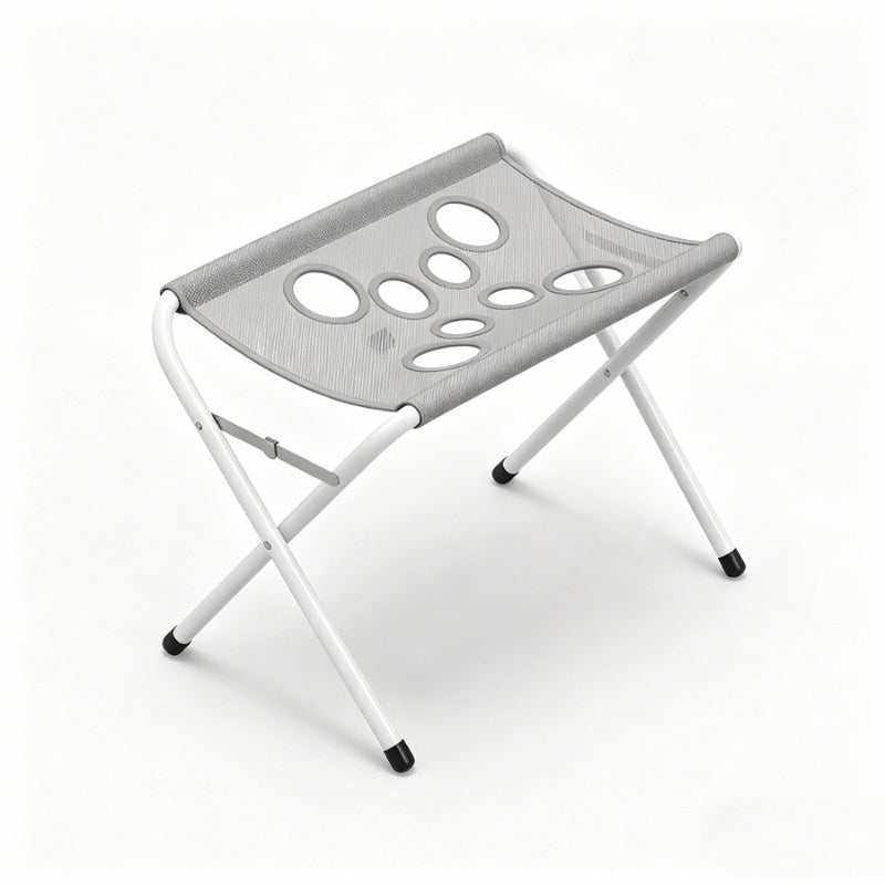 Foldable Pet Bathing Stand with a gray perforated fabric hammock seat and a lightweight white folding metal frame