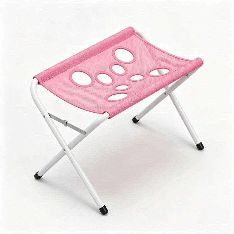 Foldable Pet Bathing Stand with a pink breathable fabric hammock featuring oval openings and white folding metal legs