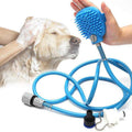 Pet Cleaning Supplies blue silicone and ABS dog bath brush with raised bristles, long hose and faucet adapters