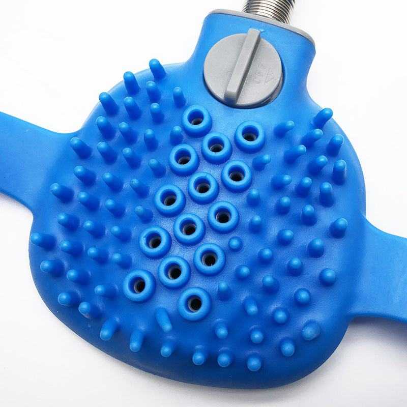 Pet Cleaning Supplies blue silicone and ABS pet bath brush with raised bristles, water outlets and a round control dial