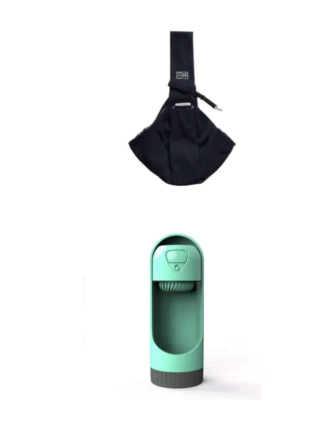Pet Dog Travel Sling, black soft fabric carrier with a wide shoulder strap and compact pouch shape