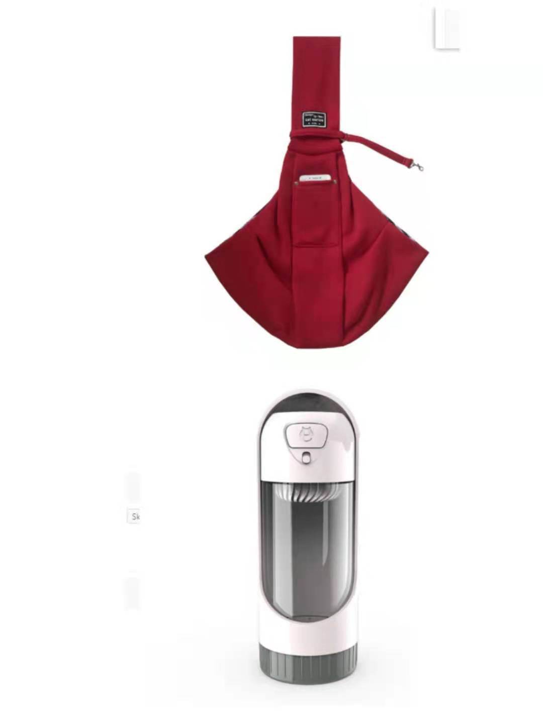 Pet Dog Travel Sling in solid red polyester with a soft, wide pouch, shoulder strap, and front phone pocket