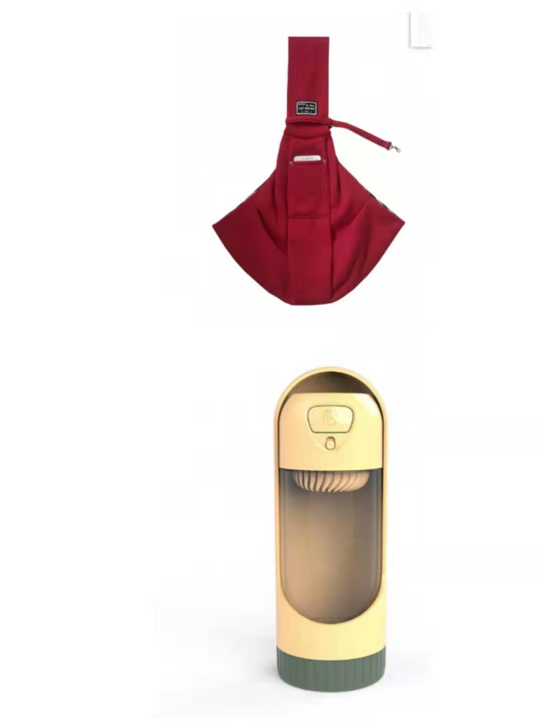 Pet Dog Travel Sling in deep red soft fabric, with a wide pouch, shoulder strap, and small front pocket.
