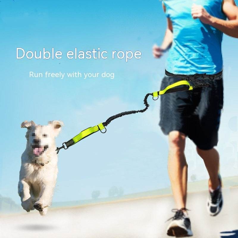 Pet Products Pet Traction Rope in fluorescent yellow polyester with a black double-elastic cord and waist belt