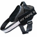Reflective Dog Leash black polyester chest harness with a wide reflective stripe, adjustable straps and buckle
