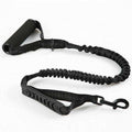 Spot Explosion Proof dog traction belt in black woven nylon with a coiled stretch section, padded handle and metal clip
