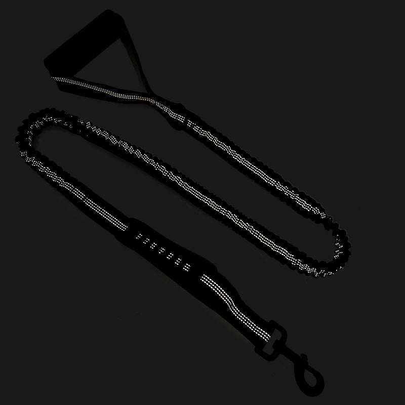 Spot Explosion Proof nylon dog traction belt in black with reflective silver stripes and a wrist loop handle